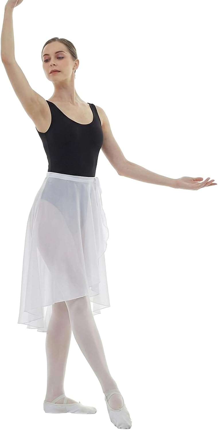 Lusofie Ballet wrap Skirt Women Mid-Length - Sheer Chiffon Womens Ballet Skirt with Adjustable Straps for Dance Dancewear
