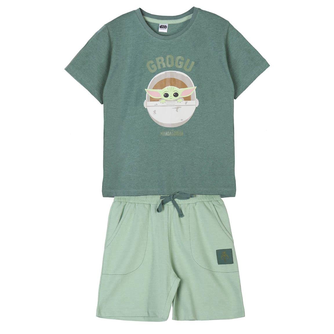 CERDÁ LIFE'S LITTLE MOMENTS CERDÁ LIFE'S LITTLE MOMENTS - Conjunto de Dos Piezas Niño de Verano | Pantalón Corto + Camiseta de Algodón 100% de The Mandalorian - Licencia Oficial Star Wars