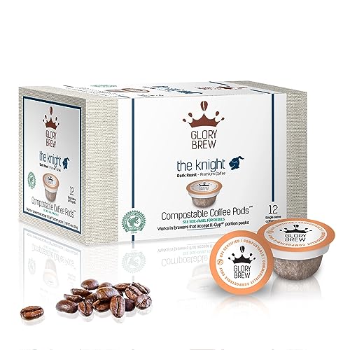 GLORYBREW - The Knight 12ct Dark Roast Premium Compostable Coffee Pods for Keurig K Cup Brewers - Rainforest Alliance Certified Better Than Recyclable