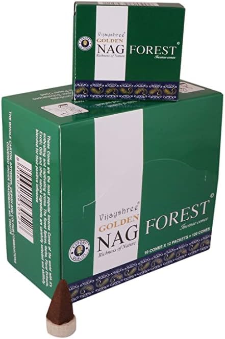 Vijayshree Golden Nag Forest Cone Pack of 12 Pkt of 10 Cones Each (Natural Dhoop Cone/Dry Dhoop/Incense Cone)