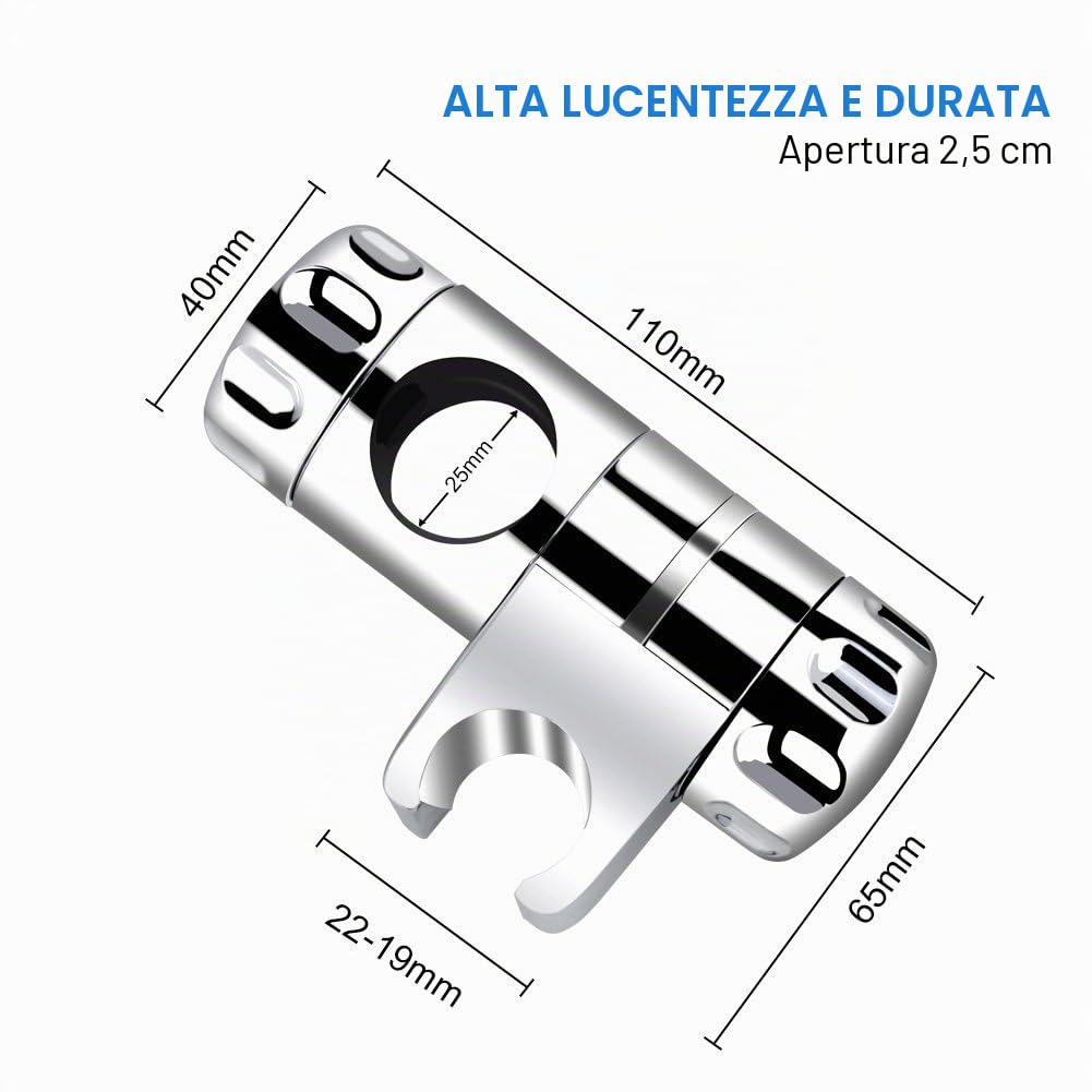 Staffa Supporto Doccia, Ricambio Doccia Orientabile Ricambio Staffa Universale per Soffione Doccino Barra Saliscendi Plastica ABS Diametro 25 mm Finitura Cromata