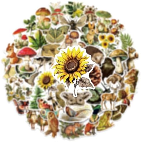 50 Pcs Vintage Flora & Fauna Forest Stickers, Waterproof Vinyl Retro Nature Decals for Laptop Skateboard Luggage, Classic Woodland Creature & Plant Stickers Gift for Kids Teens Adults (Flora Fauna) — view 2