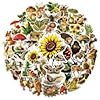 50 Pcs Vintage Flora & Fauna Forest Stickers, Waterproof Vinyl Retro Nature Decals for Laptop Skateboard Luggage, Classic Woodland Creature & Plant Stickers Gift for Kids Teens Adults (Flora Fauna) #2