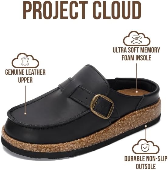 Project Cloud 100% Genuine Leather Moccasin-Style Clogs for Women - Memory Foam and Water Resistant Mules Slip-on - Non-Slip and Durable Clogs Casual Shoes for Women Footwear - Image 2