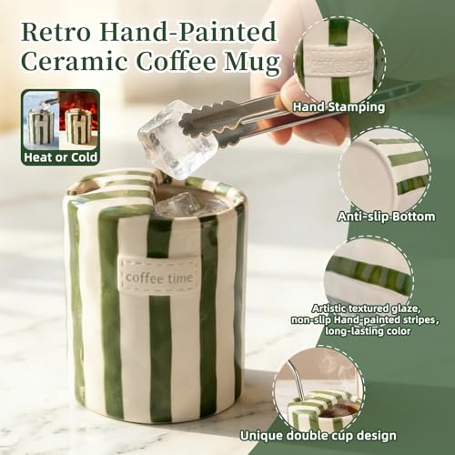Taza de Cerámica a Rayas 10oz con Manga de Cuero miniatura 2