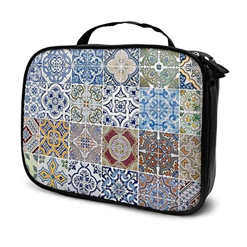 Preisvergleich Produktbild Make-up-Koffer, Kosmetiktasche, Fliesenmuster, verschiedene Stile, Aufbewahrungstasche, professionell, tragbar, Make-up-Pinsel, Geschenkbox, groß