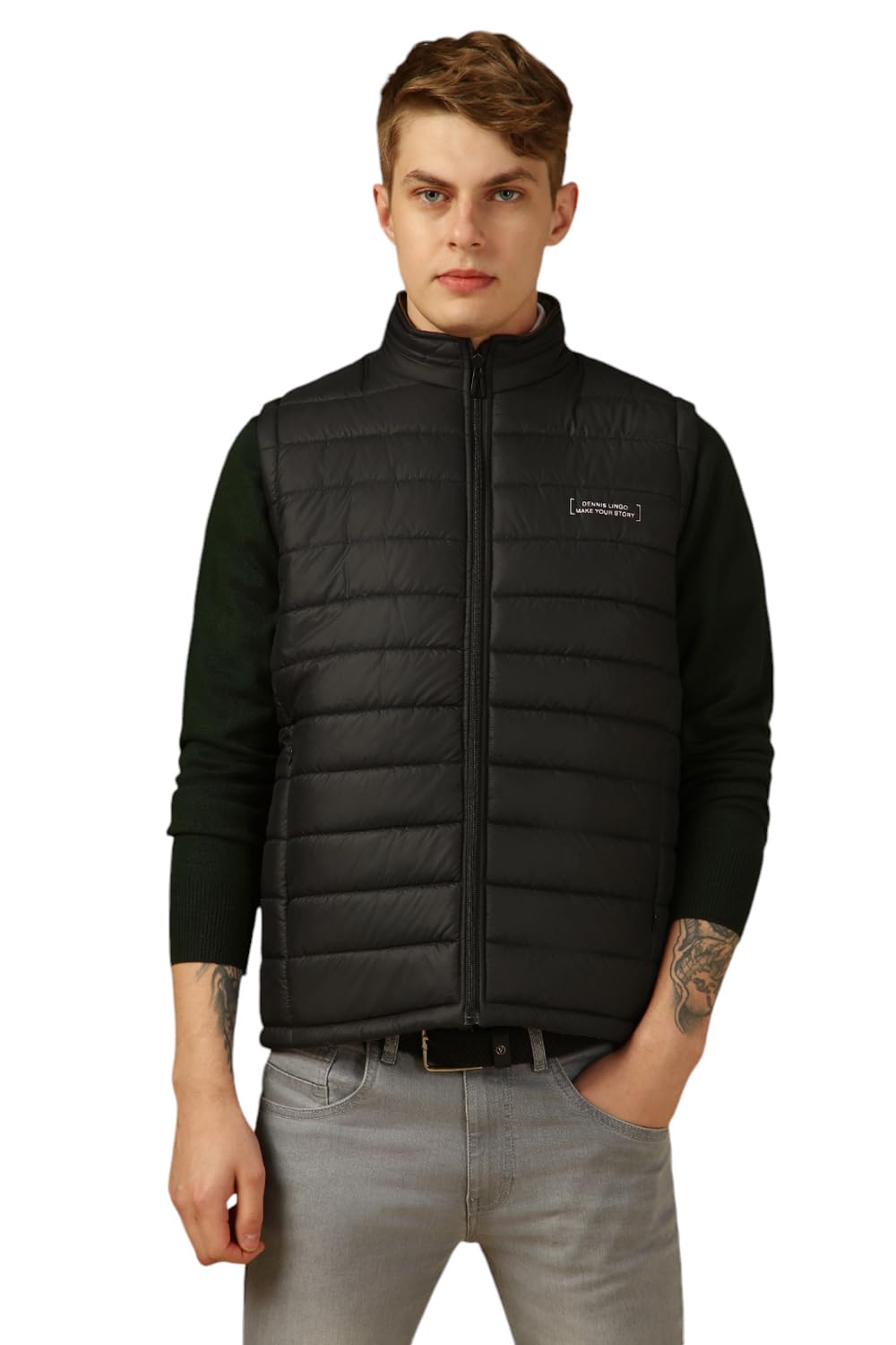 Men Black Solid Regular Fit Sleeveless Mock Collar Padded Jacket-image-44