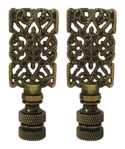 Image of Royal Designs Rectangle Center Cross Filigree 2.5 inch Lamp Finial for Lamp Shade, Antique Brass - Set of 2