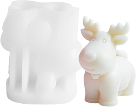 3D Christmas Elk Deer Silicone Candle Molds Soap Mold, DIY Xmas Theme Resin Mould for Home Party Decoration, Handmade Soap Bath Bomb Lotion Bar Chocolate Jello