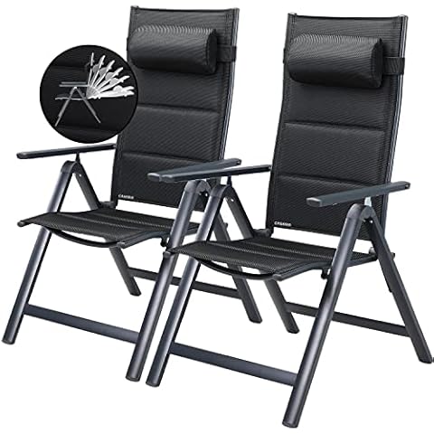 CASARIA Set 2X Sillas Aluminio Jardín Ergonómica 7 Posiciones 120Kg Intemperie Plegable con Cojín Cover
