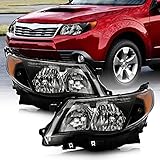 ACANII - For [Halogen Model Only] 2009-2013 Subaru Forester Black Housing Headlights Headlamps Driver + Passenger Side