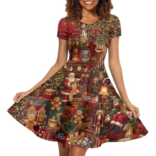 Image of Forchrinse Summer Dresses for Women Crew Neck Short Sleeve Midi Dress Casual Beach Vacation Sundress