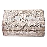 Ajuny Cofre del tesoro decorativo tallado a mano de madera de 8 x 5 pulgadas, ideal como regalo