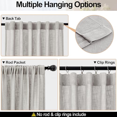 decorUhome Linen Semi Sheer Curtains 90 Inch Long, 2 Panels Light Filtering Curtains Drapes with Rod Pocket and Back Tab for Living Room Bedroom Farmhouse Decor, Light Grey, W52 x L90 by decorUhome - Image 4