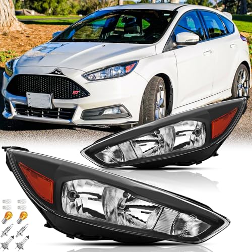 2015–2018 Ford Focus Headlight Assembly | Black Housing with Bulbs