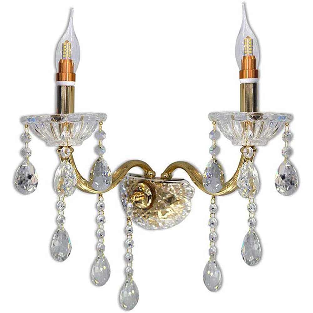 Vetrineinrete® Applique candelabro lampada da parete con gocce pendenti di cristallo in acrilico 2 bracci attacco E14 oro e argento stile retrò E35-O illuminazione lampadario casa (Oro) G66