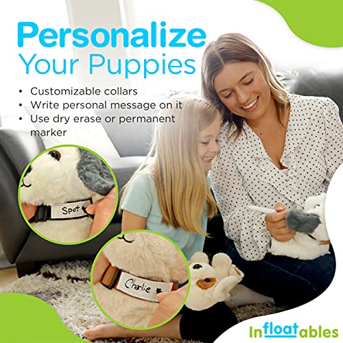 InFLOATables Puppy Stuffed Animal - Set of 2 Stuffed Dogs - 8 Inch Brown-Beige and Gray-White Dog Plush Toys for Kids - Customizable Collar and Birth Certificate - Cute Birthday Gifts - Thumbnail 4