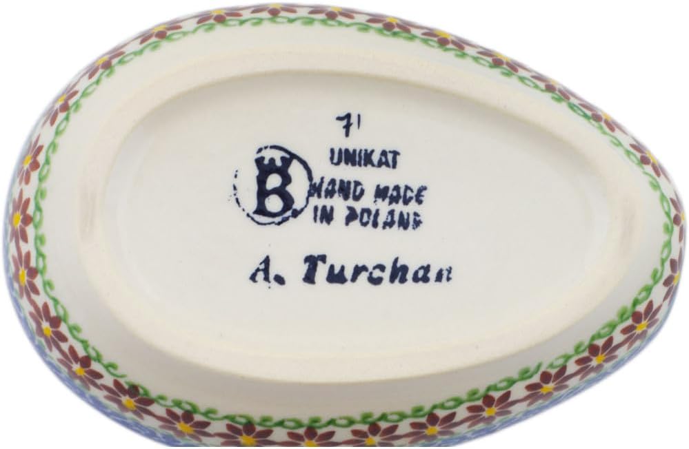 Polmedia Polish Pottery Spoon Rest UNIKAT - Sunflower Yellow Petal Bliss Pattern Handmade in Boleslawiec Poland by Ceramika Bona + Certificate of Authenticity
