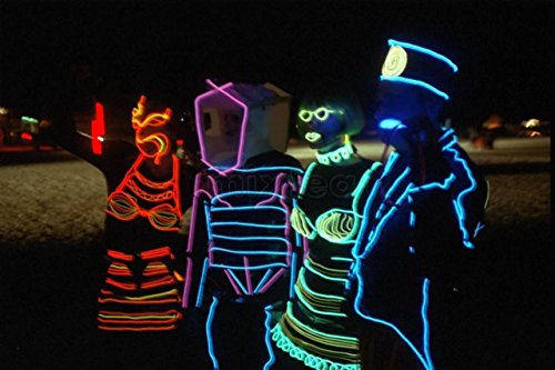 Jytrend 4 Pack 15Ft Neon Glowing Strobing Electroluminescent Wire/El Wire + 4 Battery Pack Controllers (Blue, Green, White, Red) #TOP2