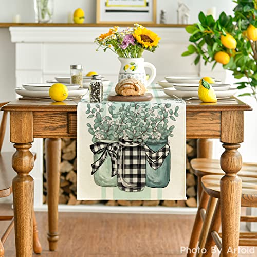 Artoid-Mode-Buffalo-Plaid-Eucalyptus-Vases-Summer-Table-Runner-Spring-Kitchen-Dining-Table-Decoration-for-Home-Party-Decor-13×72-Inch Artoid Mode Buffalo Plaid Eucalyptus Vases Summer Table Runner Spring Kitchen Dining Table Decoration for Home Party Decor 13×72 Inch
