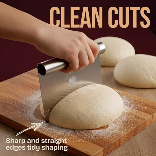Superbaking Dough Scraper - 6\" Stainless Steel Bench Scraper - Dough Cutter with Ruler - Pastry & Cake Scraper - Kitchen Tools Sourdough Baking Supplies - Bread Making Tools & Accessories for Bakers