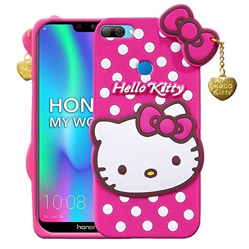 Image of Unirock Hello Kitty Back Case Cover for Honor 9N| 3D Cute Hello Kitty Case |Soft Silicone Rubber Back Cover with Pendant Kitty Cover for Honor 9N (Pink)