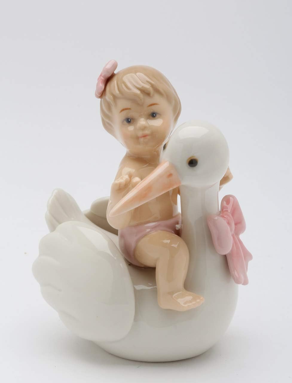 Cosmos Gifts 20921 Fine Porcelain Baby Girl on Stork 3-7/8" H
