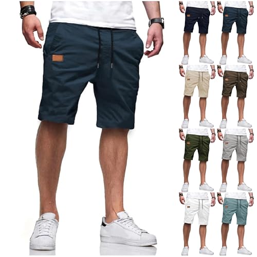 Short Cargo Homme Été à Taille Élastique avec Multi-Poches
