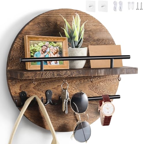 Dxiunove Porte Clef Mural Bois,Rond Porte Clef Mural Bois Convient Pour Le Hall D'EntréE, Le DéBarras, Le Couloir, La Cuisine, Le Bureau.(marron)