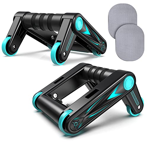 GMOLIS 腹筋ローラー 折り畳み式 【プッシュアップバー兼用 一物2way】マット付き 組み立て不要 5秒収納 静音 8輪 安定感拔群 耐荷重200kg アブローラー 多機能 初心者女性にも適応 腕立て伏せ 全身筋トレー トレーニング器具 2個セット エクササイズホイール ブラック