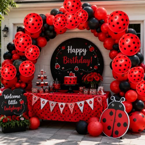 Image of TONIFUL 100 Pack Red Polka Dot Latex Balloons 12 Inch - Black Dots on Red for Ladybug Themed Birthday Carnival Baby Shower Graduation Party Decorations