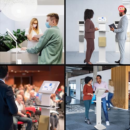 Image of CTA Digital Anti-Theft Mobile Workstation Locking Floor Stand Kiosk w / Secure Enclosure, Keyboard Tray & Storage for iPad A16 - iPad Pro 11 inch M4 - Air 11 inchM3 & M2 Galaxy Tab A & More White (PAD-PARAFWK)