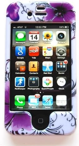 Snap-on Protector Hard Case Image Cover "Artistic Purple Flowers" Design" for Apple iPhone 4 / 4S