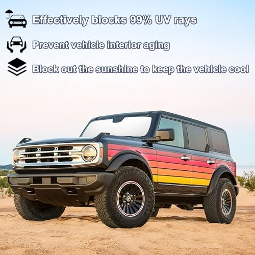 Image of Windshield Sun Shade for 2021-2026 Ford Bronco 2 /4 Door| Foldable Front Window Sunshade| 310T Reflective Polyester| UV Heat Insulation Protection| Outdoor Camping (Not for Bronco Sport)