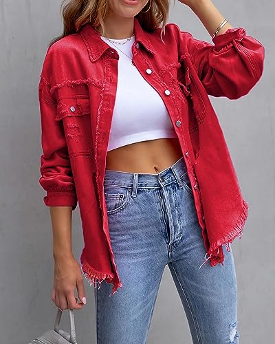 Jean Jacket for Women fashion Denim Ripped Distressed Jacker for Womens Coat Long Sleeve2