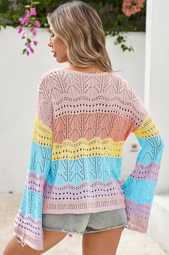 Image of Cakulo Womens Summer Crochet Tops Boho Off Shoulder Sweaters Lightweight V Neck Loose Vacation Resort Wear 2026
