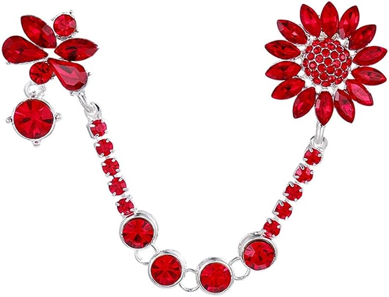 Crystal Rhinestones Flower Chain Brooch Collar Lapel Pins