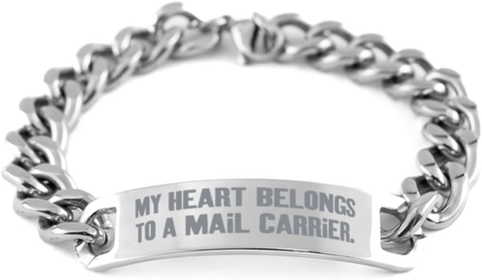 Bandillero My Heart Belongs To. Mail carrier Cuban Chain Bracelet, Unique Mail carrier Gifts, Engraved Bracelet For Friends from Colleagues