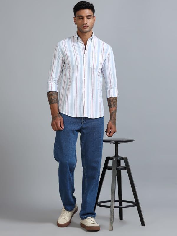 Image of Men's Cotton Regular fit Spread Collar Striped Full Sleeve Shirt