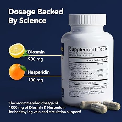 Healthy Circulation Trio Bundle with Diosmin Hesperidin 1000mg, Butcher's Broom Extract, Vitamin D3, Micronized MPFF, Healthy Blood Flow, 180 Capsules