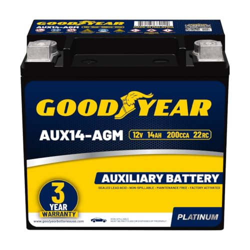 Image of Goodyear AUX14-AGM BCI Group Size 400 12V 14 AH, 22RC, 200 CCA Platinum series Rechargeable AGM Maintenance Free Auxiliary Battery
