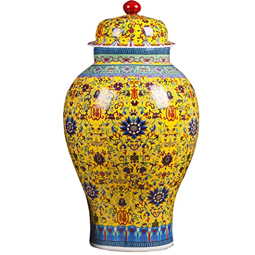 Vases en céramique jaune décoration intérieure pot de temple avec couvercle