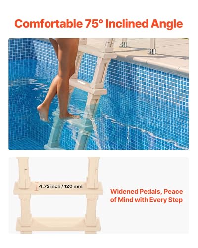 Image of VEVOR Swimming Pool Ladder, Inclined 5-Step Double Handrails Stair, Non-Slip Wide Step, 300 lbs Load Capacity, for 48-54 in Inground & Above-Ground Pools, Any Deck Surface, Indoor & Outdoor, Taupe