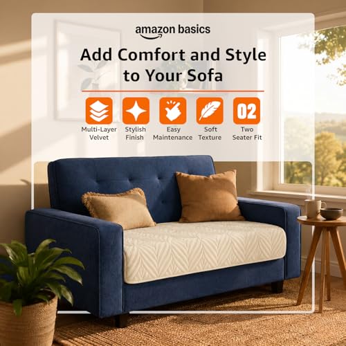 Image of Amazon Basics - Velvet Quilted Make Your Own Sofa Cover |70 x 120 cm|Microfiber Sofa Slipcover (Beige, 2 Seater)