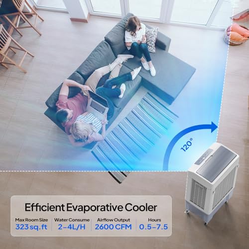 image for ROVSUN 2600CFM Portable Air Cooler, 10.5Gal/40L Evaporative Swamp Cool