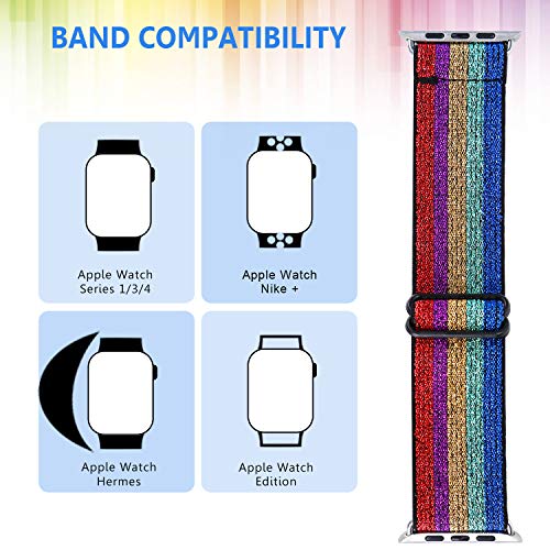 Image of 5 PACK Nylon Elastic Band Compatible with Apple Watch Bands 38MM 40MM 41MM 42MM 44MM 45MM for Women Men,Bold Adjustment Buckle iWatch Band for Series 8 /7 /6 /5 /4 /3 /2 /1 /SE