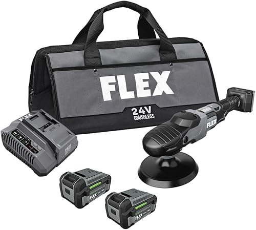 FLEX Kit de pulidora rotativa inalámbrica sin escobillas de 24 V con (2) batería de litio de 5.0 Ah y cargador rápido de 160 W - FX3311-2C