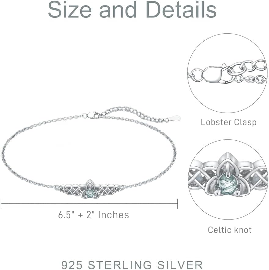 Celtic Knot Bracelet For Women 925 Sterling Silver Dainty Simple Moss Agate Link Bracelet Fine Jewelry Graduation Birthday Christmas Mothers Day Gifts For Daughter Mom Wife - Image 6