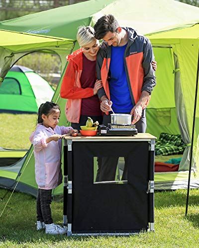 Kingcamp Outdoor Cooking Table Portable Grill Table, Camping Kitchen Cook Station With 2-Tier Storage Organizer, Windshield And Carry Bag For Bbq, Camping, Picnic, Backyard #TOP1