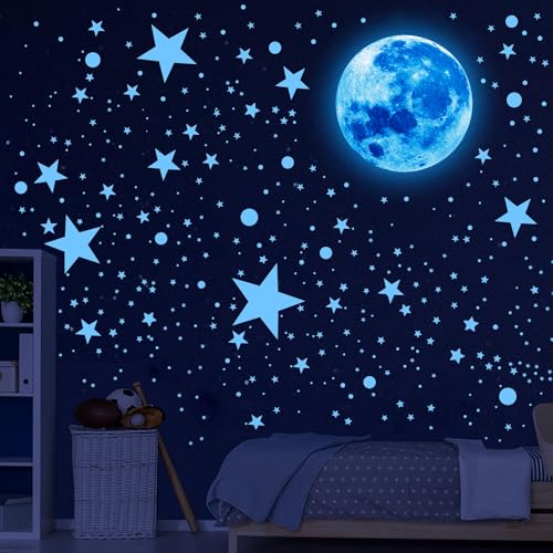 1086PCS Glow in The Dark Stars Stickers, Kids Wall Stickers Glow in The Dark Stars Ceiling Moon Stickers Kids Room Decoration for Bedroom Living Room Decor